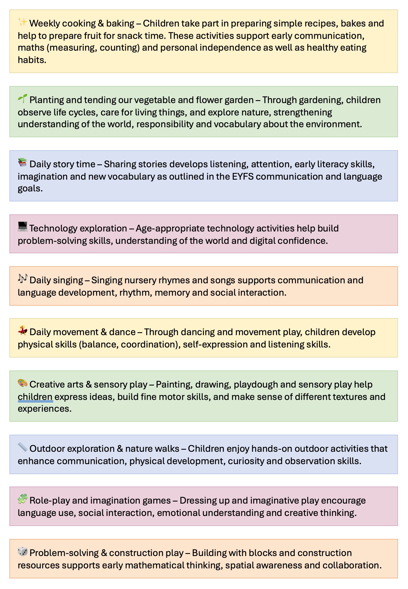 Nursery Activities